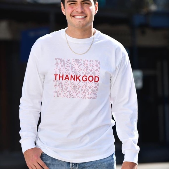Mens White Thank God Shirt - Picture 2 of 4